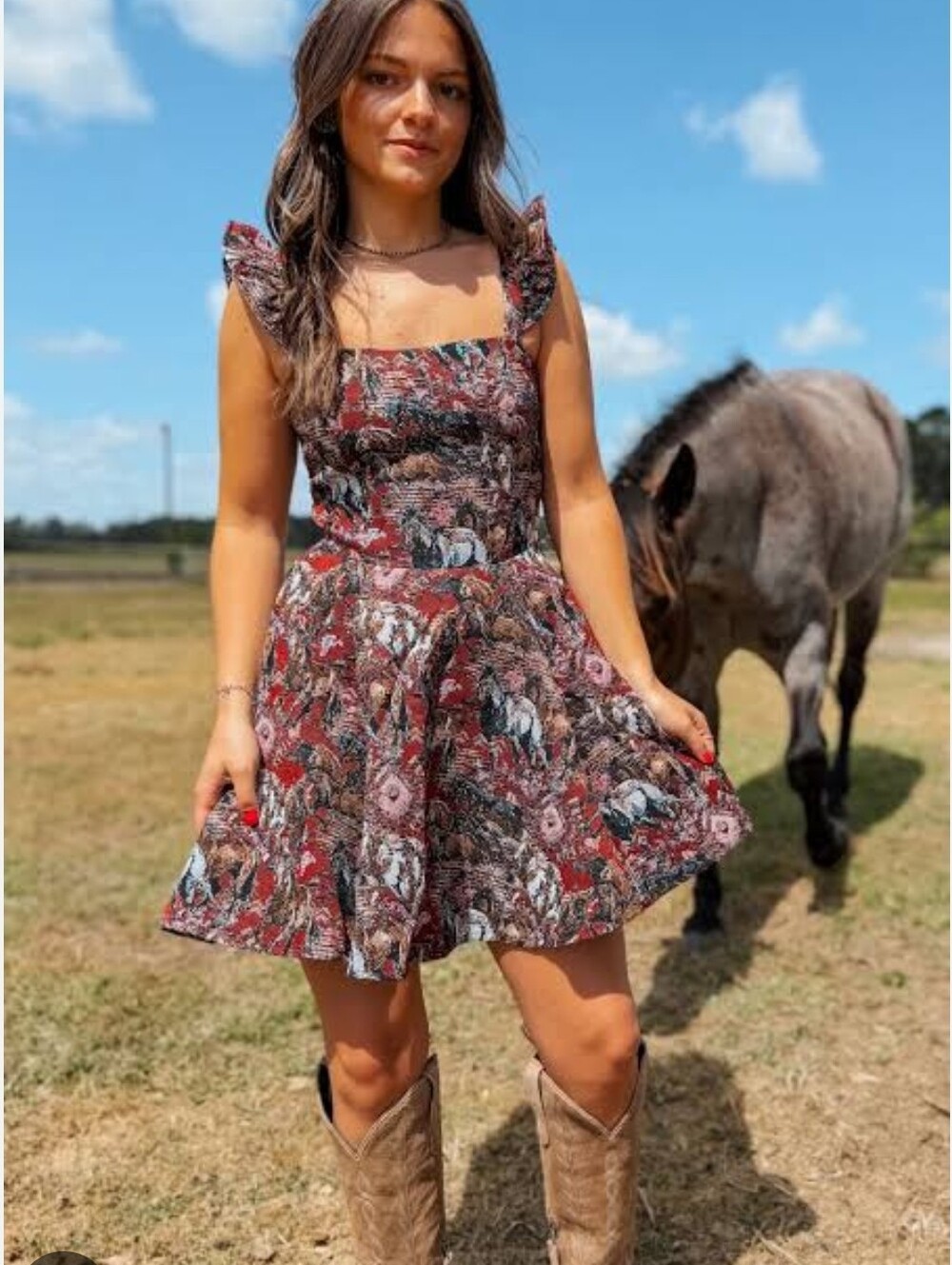 New Lucky & Blessed Western Wild Horsesl Mini Dress